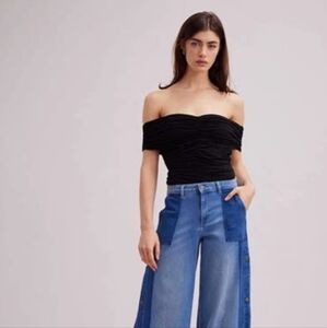 Anne FONTAINE Claudie Black Off-Shoulder Blouse